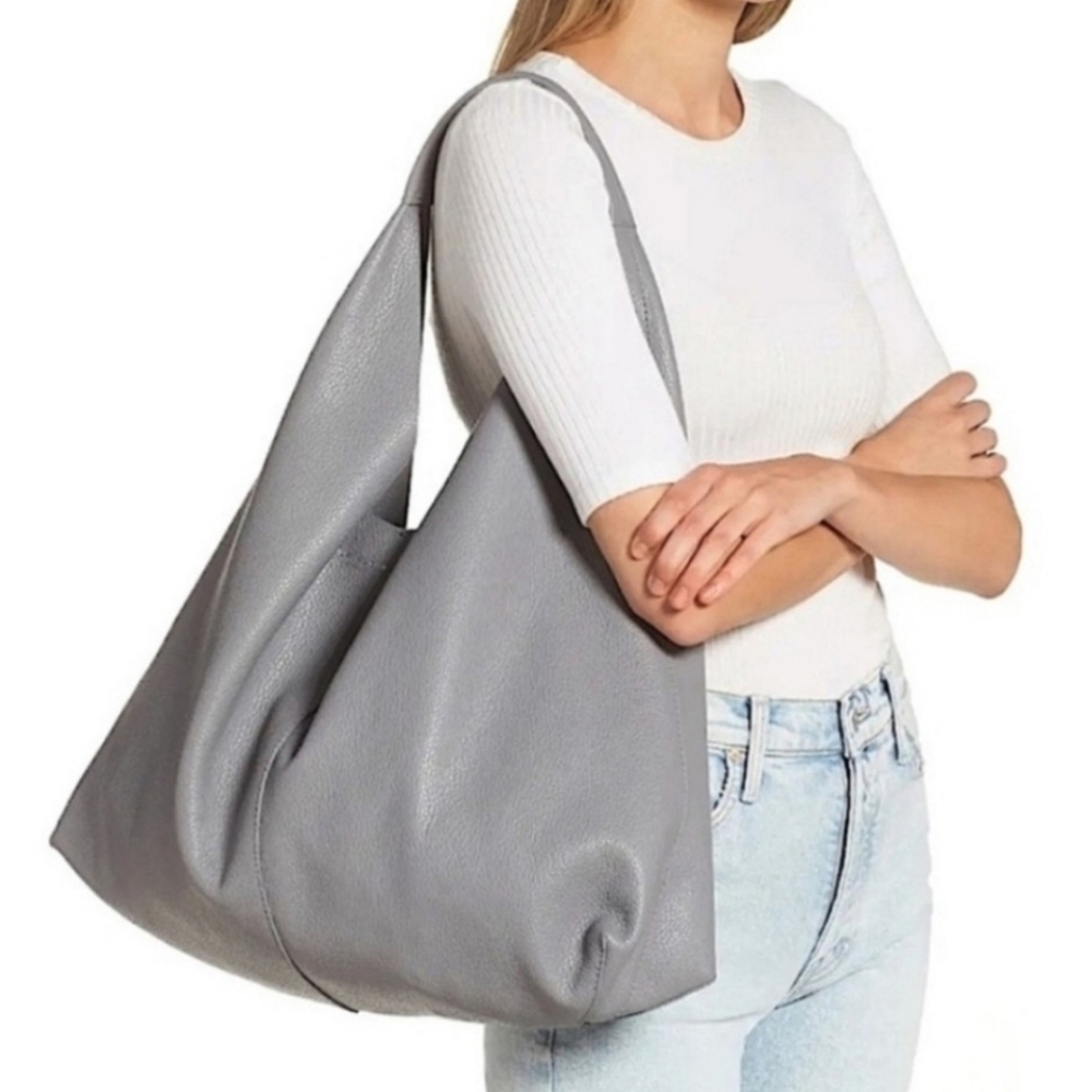 NWT Kurt Geiger Violet Light Gray Pebbled Soft Oversized Leather Tote